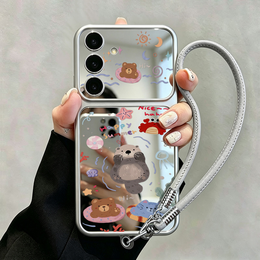 Phone Cases Galaxy A16 5G - Cartoon Bear Mirror Case with Lanyard